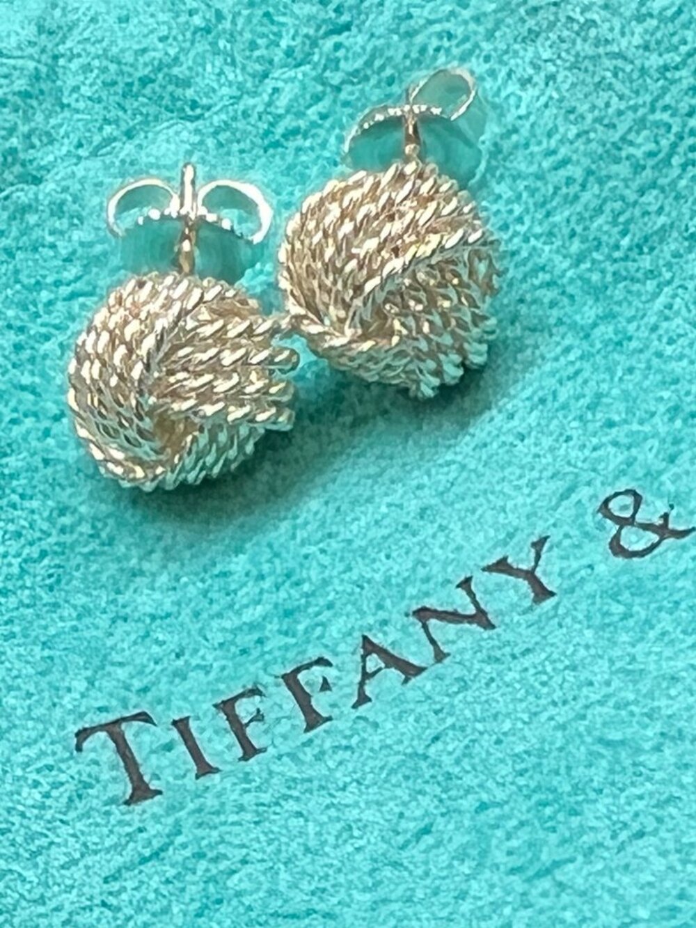 Y2K Tiffany & Co. Sterling Silver Twist Knot Stud Earrings w/ Box & Pouch